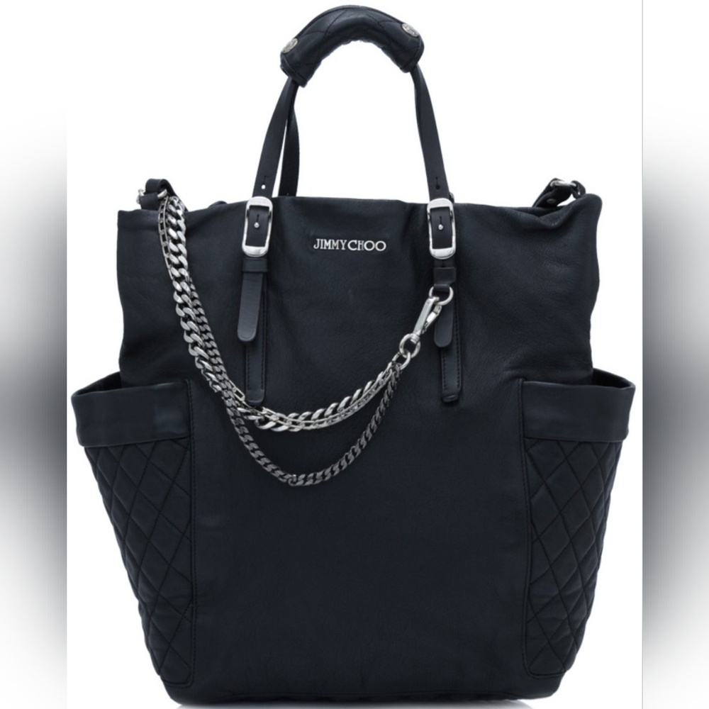 Jimmy Choo Blare Biker Leather Chain Black Bag